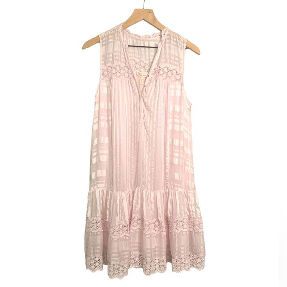 NWT REBECCA TAYLOR Pink Silk Lace Trim A-Line Mini Dress. Size 8 - Picture 4 of 9